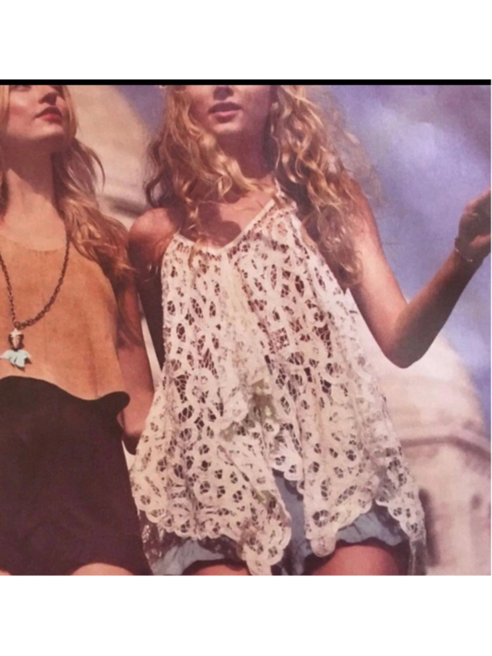 Free People Lattice Lace Embroidered Convertible Top Tank Small Boho Festival
